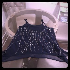 Halter top navy blue hand beaded, blouse shirt